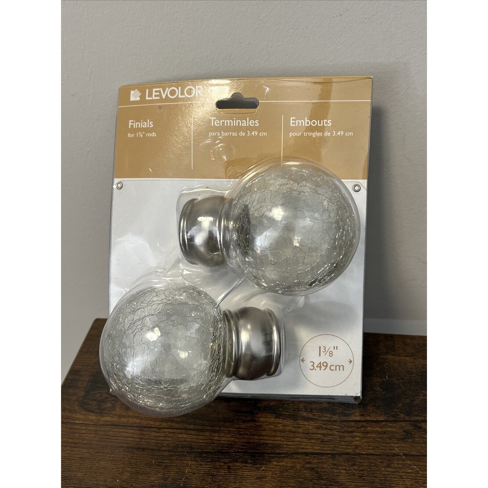 NEW LEVOLOR Crackled Glass Finials for 1-3/8" Rods V7004277088, Cracked Finish